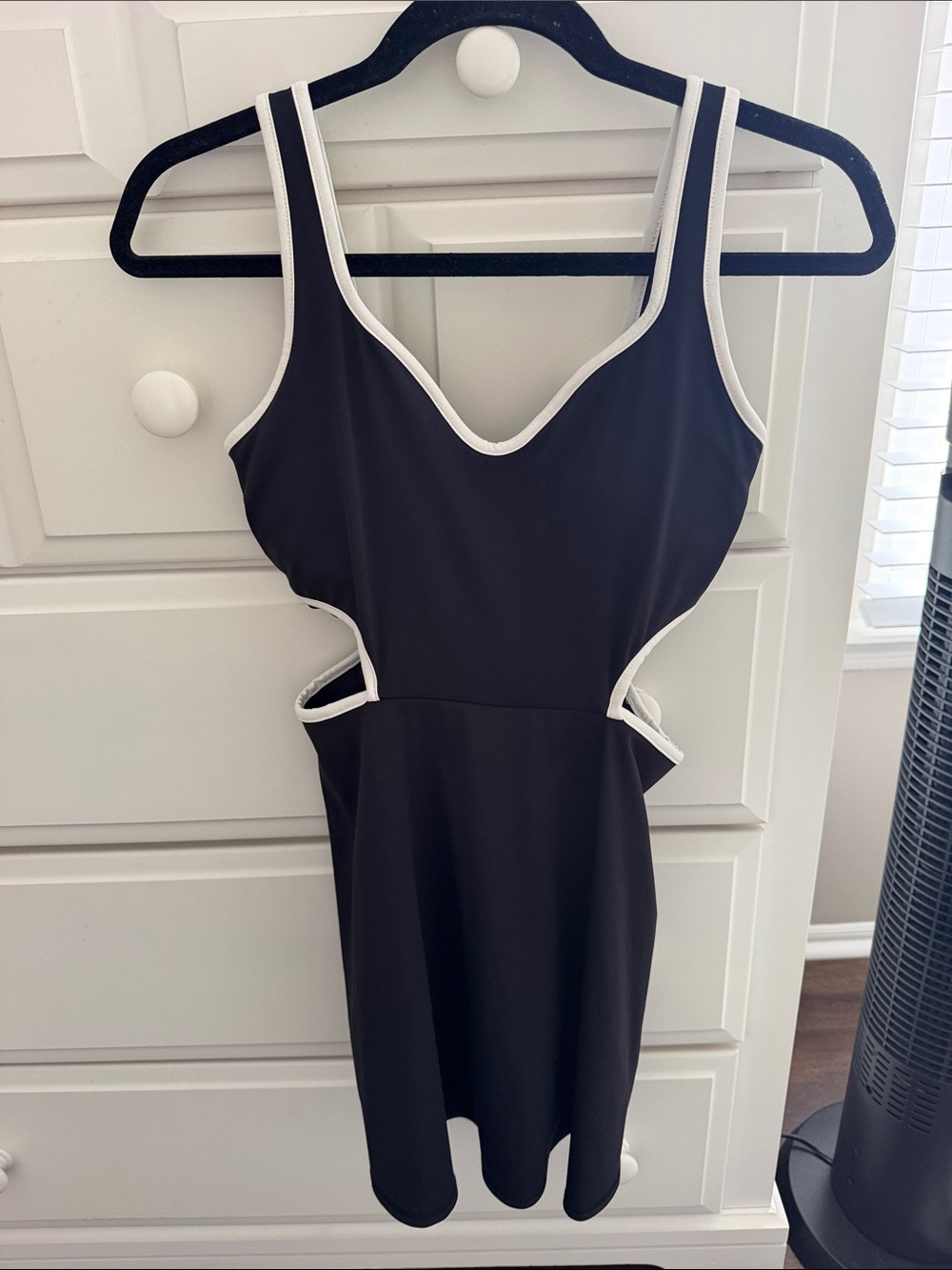 Old Navy Black Mini Dress with White Trim and Cutout Sides